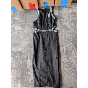 Ann Taylor Black Linen Blend Embroidered Cutout Midi Halter Dress Size 2 NEW